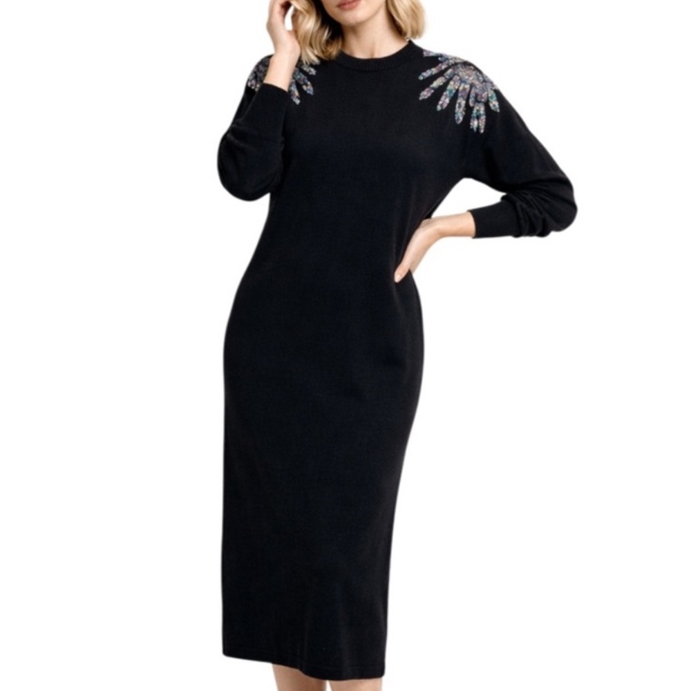 California Gold Rush VTG 80’s NWOT Womens Black Knit Midi Sweater dress Sz M